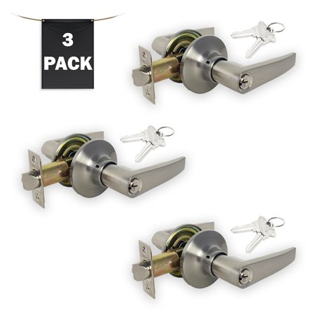 PREMIER LOCK Entry Door Lever Lock Set Set of 3, Keyed Alike, Satin Nickel, 3PK LEV02X-3